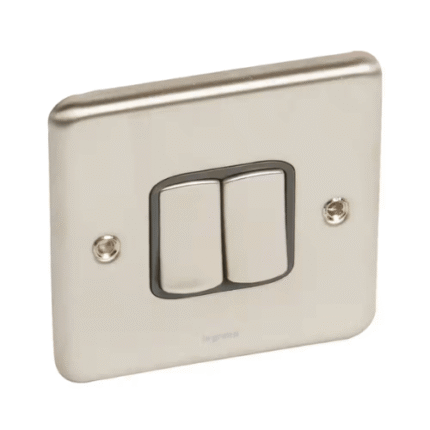 Legrand 2-Gang 2-Way Switch, 3x3, Brushed Stainless Steel Finish
