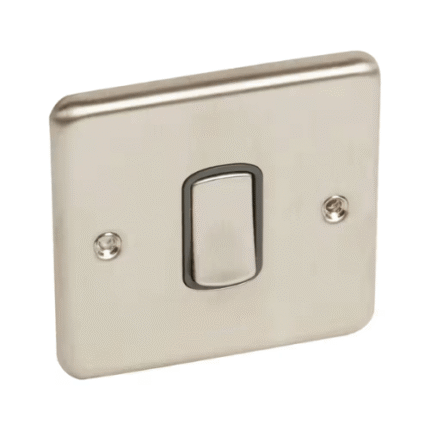Legrand Bell Push Switch 10A 833007, Brushed Stainless Finish, Momentary Push, Clear Legend